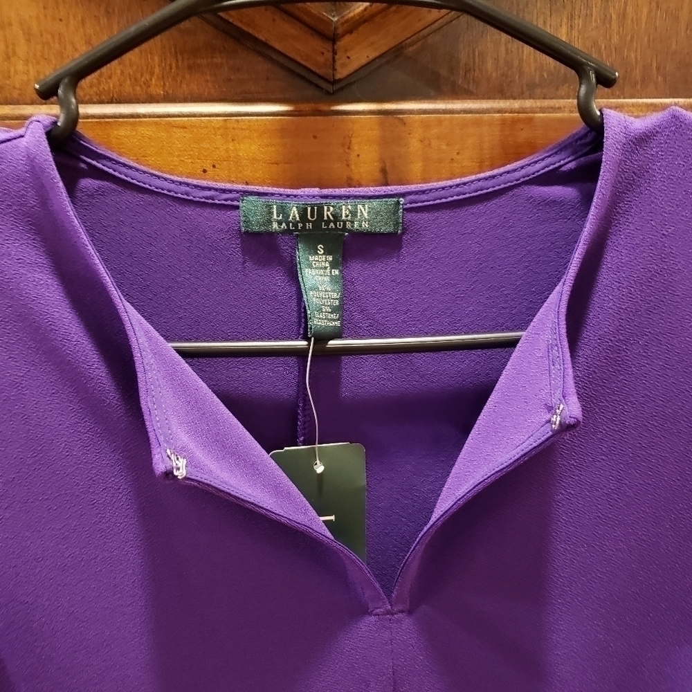 NWT Lauren Ralph Lauren Purple Keyhole Neck Long Sleeve Blouse Size Small - Picture 6 of 6